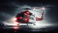 lifeguard descend from helicopter on ship at blue sea Royalty Free Stock Photo