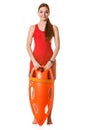 Lifeguard on duty with rescue buoy supervising. Royalty Free Stock Photo