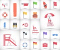 Lifeguard equipment flat icons set Royalty Free Stock Photo