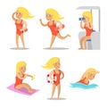 Lifeguard Girl Cartoon Character Set