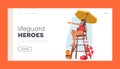 Lifeguard Heroes Landing Page Template. Woman On Tower Equipped With Binoculars, Ensure Safety on Beach or Pool