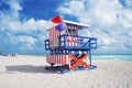 Lifeguard house at South Beach of Miami Royalty Free Stock Photo