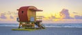 Lifeguard hut on the beach in Miami Florida, colorful hut on the beach during sunrise Miami Beach Royalty Free Stock Photo