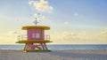 Lifeguard hut on the beach in Miami Florida, colorful hut on the beach during sunrise Miami Beach Royalty Free Stock Photo