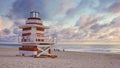 Lifeguard hut on the beach in Miami Florida, colorful hut on the beach during sunrise Miami Beach Royalty Free Stock Photo