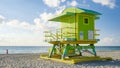 Lifeguard hut on the beach in Miami Florida, colorful hut on the beach during sunrise Miami Beach Royalty Free Stock Photo