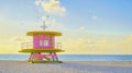 Lifeguard hut on the beach in Miami Florida, colorful hut on the beach during sunrise Miami Beach Royalty Free Stock Photo