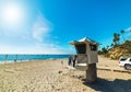 Lifeguard hut in Laguna Beach shore Royalty Free Stock Photo