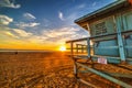 Lifeguard hut in Malibu at sunset