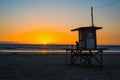 Lifeguard hut in Newport Beach at sunset Royalty Free Stock Photo