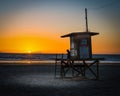 Lifeguard hut in Newport Beach at sunset Royalty Free Stock Photo