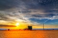 Lifeguard hut in Santa Monica beach at sunset Royalty Free Stock Photo