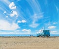 Lifeguard hut in Santa Monica shore Royalty Free Stock Photo