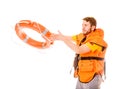 Lifeguard in life vest with ring buoy lifebuoy. Royalty Free Stock Photo