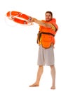 Lifeguard in life vest with ring buoy lifebuoy.