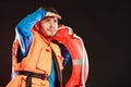 Lifeguard in life vest with ring buoy lifebuoy. Royalty Free Stock Photo