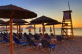 Lifeguard post ans umbrellas Paralia Katerinis beach Greece Royalty Free Stock Photo