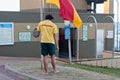 Lifeguard raising the flag at the Bronze Beach surf rescue station in Umhlanga Rocks Royalty Free Stock Photo