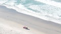 Lifeguard red pickup truck, life guard auto on sand, California ocean beach USA. Royalty Free Stock Photo