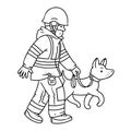 Lifeguard or rescuer with cadaver dog. Coloring book