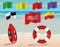 Lifeguard Equipment and Warning Flags on the Beach Royalty Free Stock Photo