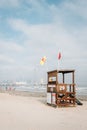 Lifeguard stand on the beach in Galveston, Texas