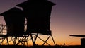 Lifeguard stand, hut or house on ocean beach after sunset, California coast, USA Royalty Free Stock Photo