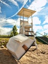 Lifeguard stand and row boat Royalty Free Stock Photo
