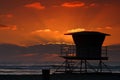 Lifeguard stand at Solana Beach, California at Sunset