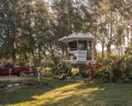 Lifeguard station on Hanalei Bay beach in Kauai