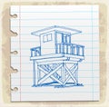 Lifeguard station on paper note, vector illustration Royalty Free Stock Photo