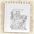 Lifeguard station on paper note, vector illustration