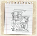 Lifeguard station on paper note, vector illustration Royalty Free Stock Photo