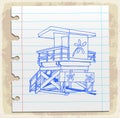 Lifeguard station on paper note, vector illustration Royalty Free Stock Photo