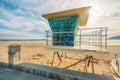 Lifeguard tower on the beach in a bright sunny day with beutiful cloudy sky Royalty Free Stock Photo