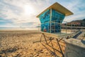 Lifeguard tower on the beach in a bright sunny day with beutiful cloudy sky Royalty Free Stock Photo