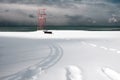 Lifeguard tower on the beach covered with snow Royalty Free Stock Photo