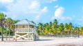 Lifeguard tower on the beach of Crandon Park in a sunny day. Key Biscayne. Miami