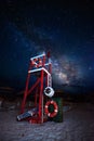 Lifeguard tower on the beach at night under the milky way. Royalty Free Stock Photo