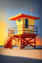 Lifeguard tower on the beach at sunset. 3D render.