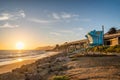 Lifeguard tower at a beach in Ventura, California at sunset Royalty Free Stock Photo