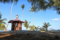 Lifeguard tower on the coconut beach. The clock tower, Hut or Cottage against the blue sky Royalty Free Stock Photo