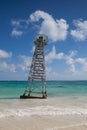 The lifeguard tower destroyed by the hurricane on the beach Play