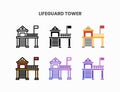 Lifeguard Tower icon set with different styles. Royalty Free Stock Photo