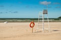 Lifeguard tower and lifering on beautiful sandy beach Yyteri at summer, in Pori, Finland