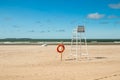 Lifeguard tower and lifering on beautiful sandy beach Yyteri at summer, in Pori, Finland