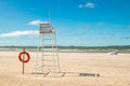 Lifeguard tower and lifering on beautiful sandy beach Yyteri at summer, in Pori, Finland