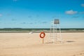 Lifeguard tower and lifering on beautiful sandy beach Yyteri at summer, in Pori, Finland