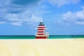 Lifeguard tower in Miami Beach. Atlantic Ocean background. Royalty Free Stock Photo