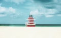 Lifeguard tower in Miami Beach. Atlantic Ocean background. Royalty Free Stock Photo